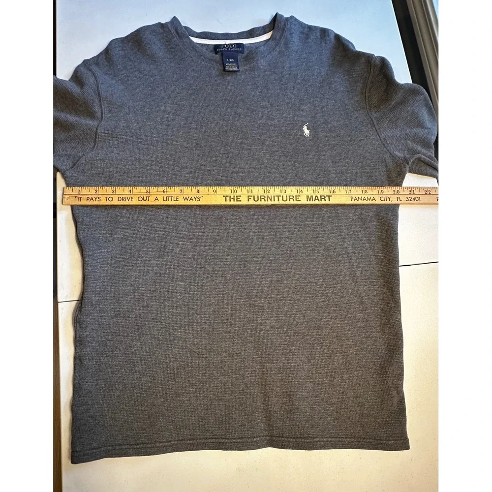Polo Ralph Lauren Mens Charcoal Gray Waffle Knit Thermal Long Sleeve Shirt Large